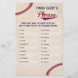 Baseball Themed Baby Shower Finish Daddy's Phrase Flyer