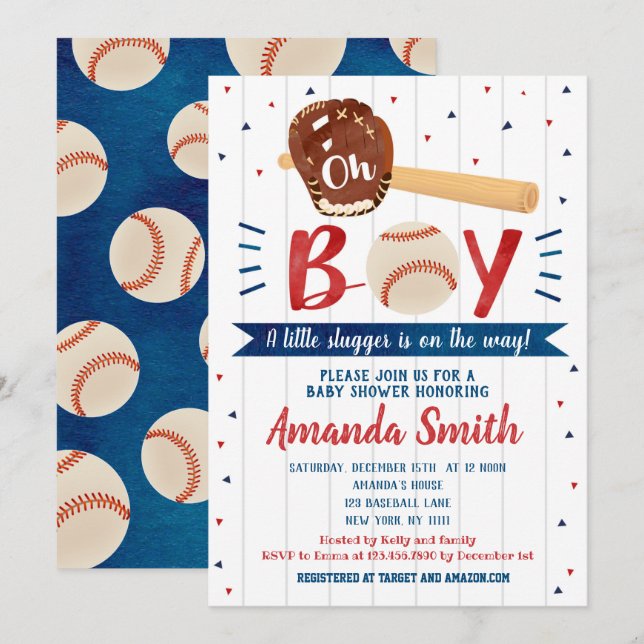 Baseball themed Baby Shower Invitations (Front/Back)