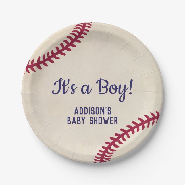 Baseball Themed Baby Shower Paper Plates (Front)
