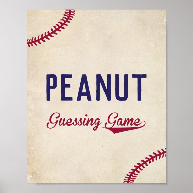 Baseball Themed Baby Shower Peanut Guess Game Sign (Front)