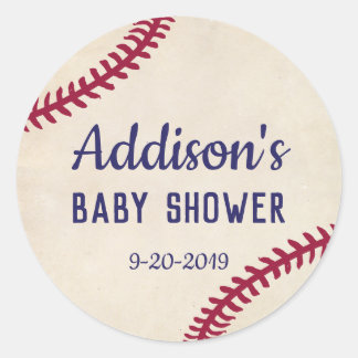 Baseball Themed Baby Shower Stickers, Circle Classic Round Sticker