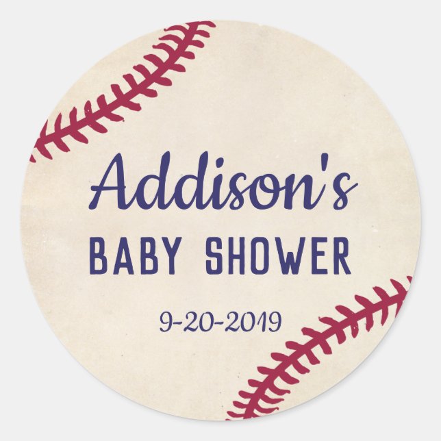 Baseball Themed Baby Shower Stickers, Circle Classic Round Sticker (Front)