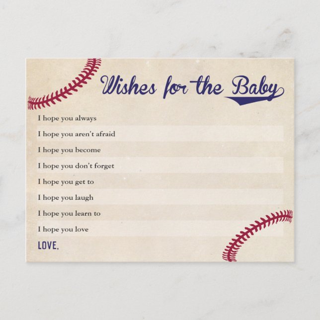 Baseball Themed Baby Shower Wishes for Baby Cards (Front)