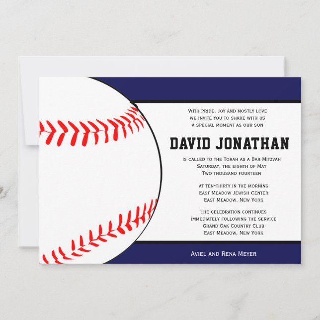 Baseball Themed Bar Mitzvah Invitation (Front)