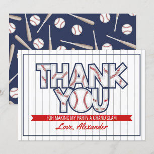 Baseball themed birthday thank you card