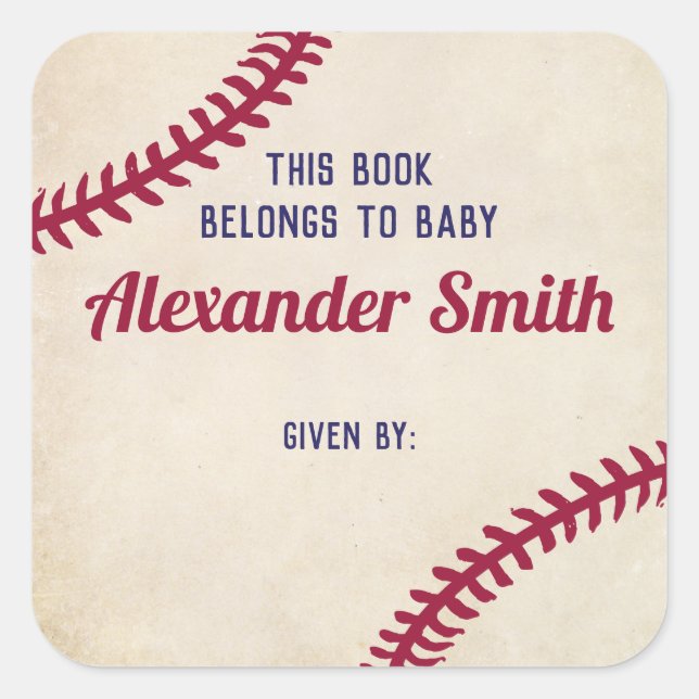 Baseball Themed Bookplate Stickers for Baby Shower (Front)