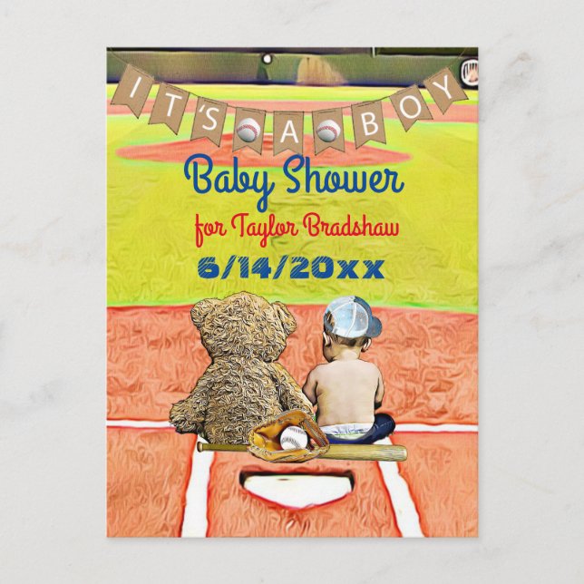 Baseball Themed Boy's Baby Shower Invitation Postcard (Front)