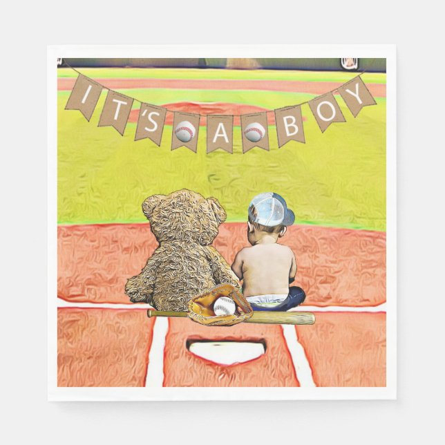 Baseball Themed Boy's Baby Shower Napkin (Front)