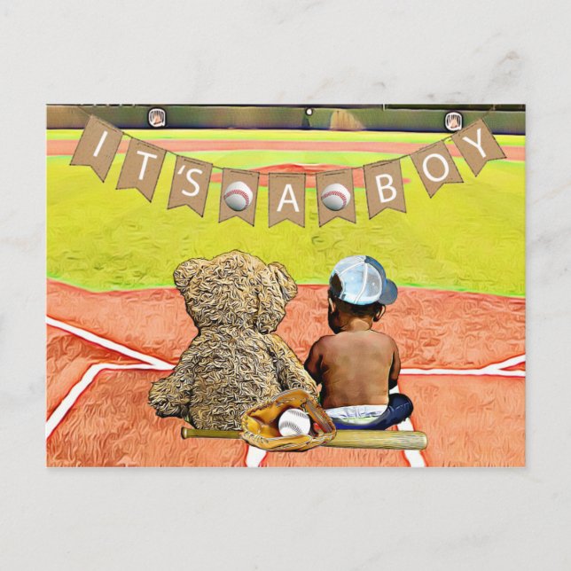 Baseball Themed Boy's Ethnic Baby Shower Postcard (Front)