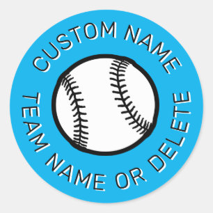 Baseball Themed Custom Colour Name & Team Text Classic Round Sticker