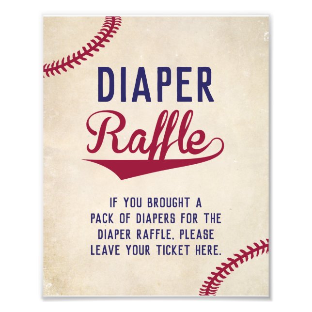 Baseball Themed Diaper Raffle Display Sign Vintage (Front)