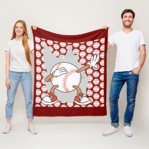 Baseball themed for player on Red Fleece Blanket