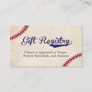 Baseball Themed Gift Registry Insert Cards