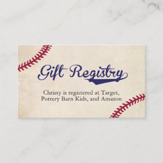 Baseball Themed Gift Registry Insert Cards