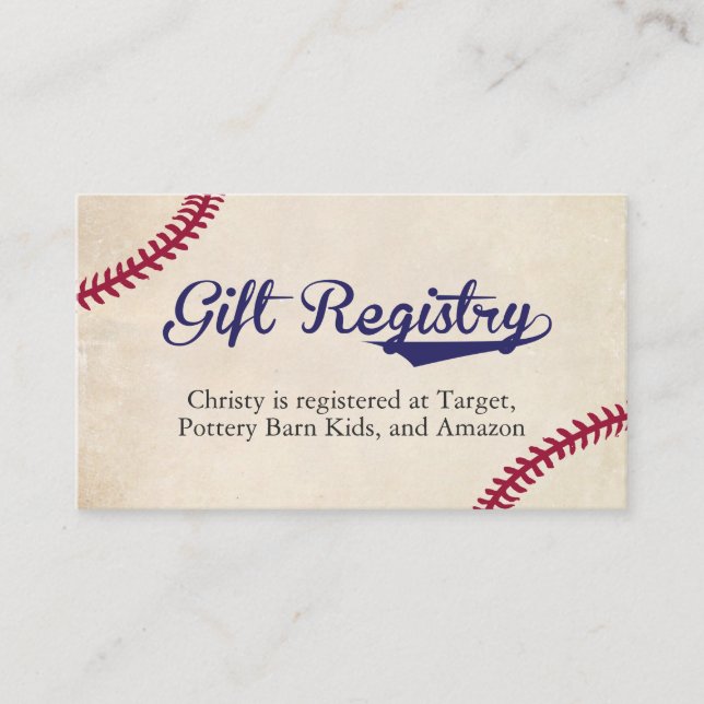 Baseball Themed Gift Registry Insert Cards (Front)