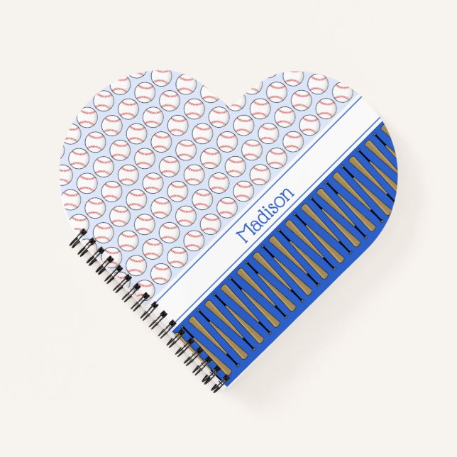 Baseball themed pattern custom name notebook (Front)