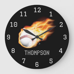 Baseball themed personalised add name large clock