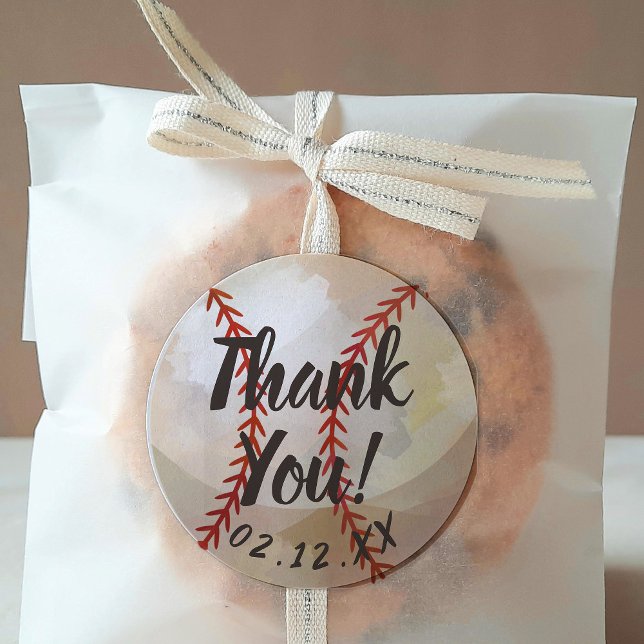 Baseball Themed Thank You Classic Round Sticker (Creator Uploaded)