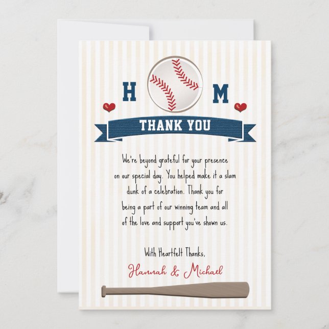 Baseball Themed Wedding Photo Thank You Card (Back)