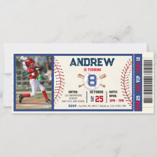 Baseball ticket any age birthday With photo Invitation