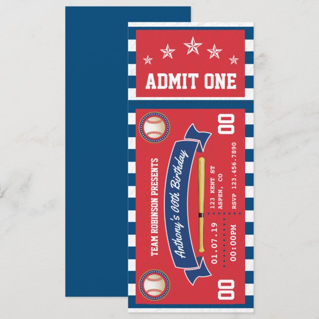 Baseball Ticket Birthday Invitation (Front/Back)