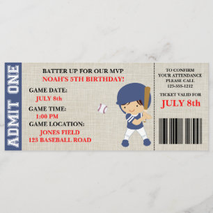 Baseball ticket birthday invitation customisable