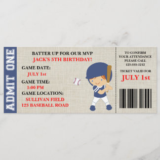 Baseball ticket birthday invitation customisable