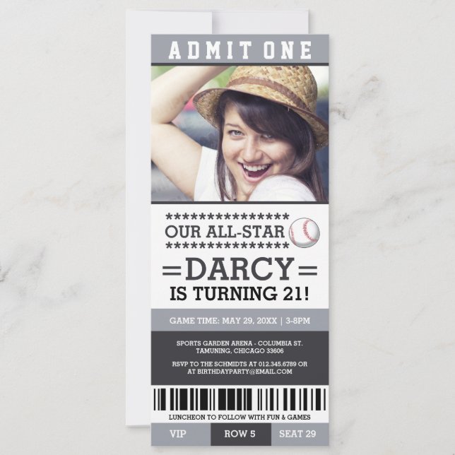 Baseball Ticket Birthday Invites (Front)