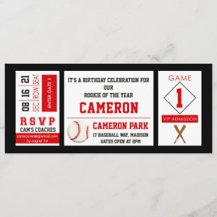 Baseball Ticket Birthday Party Invitation Red