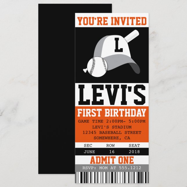 BASEBALL TICKET INVITATION (Front/Back)