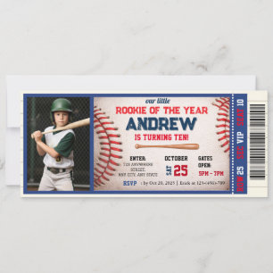 Baseball ticket little rookie birthday With photo Invitation