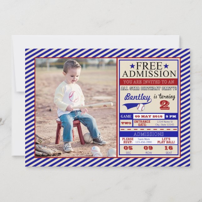 Baseball Ticket Photo Birthday Invitation (Front)