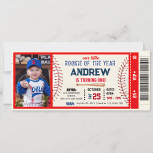 Baseball ticket red theme birthday With photo  Invitation
