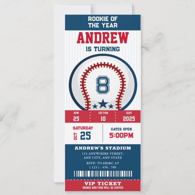 Baseball Ticket Rookie Of The Year birthday Invitation (Front)