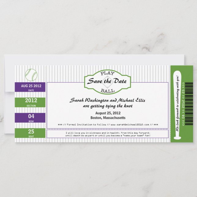 Baseball Ticket Save the Date (Front)