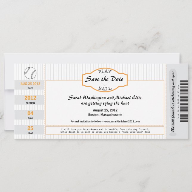 Baseball Ticket Save the Date (Front)
