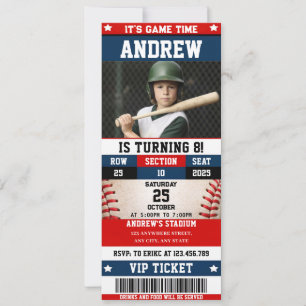 Baseball Ticket Sport Birthday with custom photo Invitation