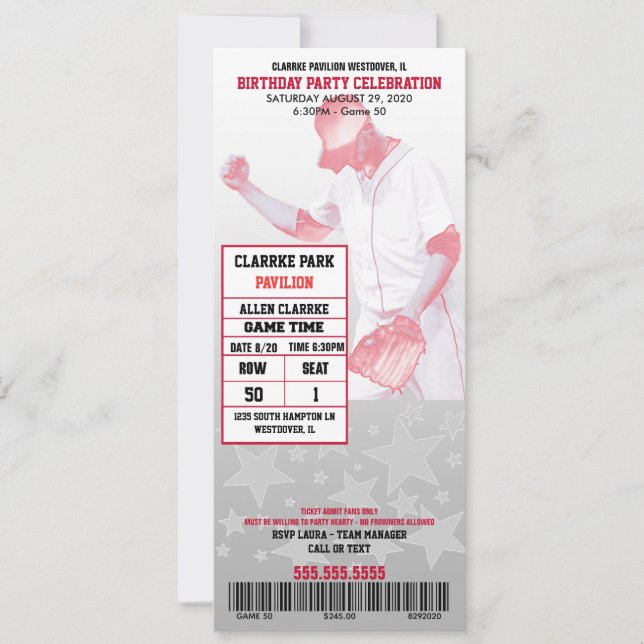 Baseball Ticket Sports Party Celebration Birthday (Front)