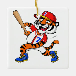 Baseball Tiger Ceramic Ornament