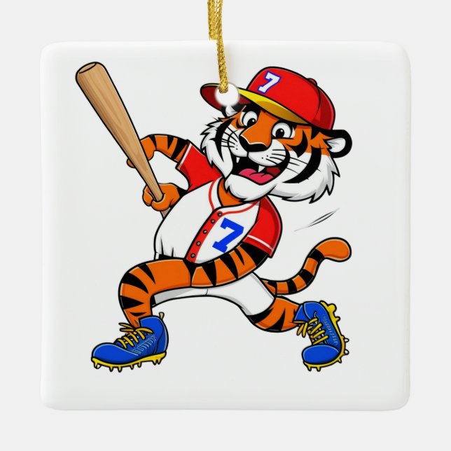 Baseball Tiger Ceramic Ornament (Front)