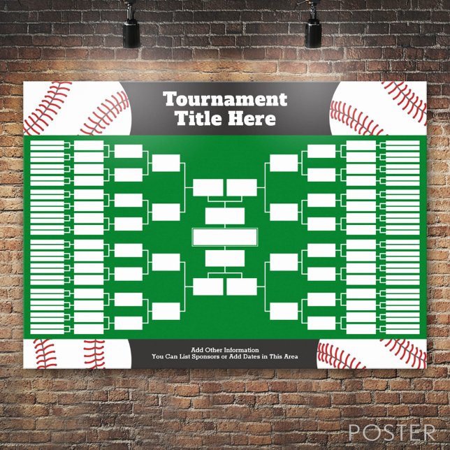 Baseball Tournament Bracket - 64 Teams Poster (Custom Tournament Bracket)