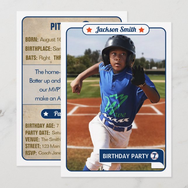 Baseball Trading Card Birthday Invitation (Front/Back)