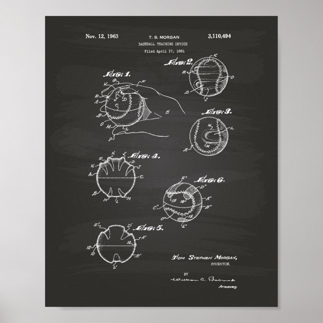 Baseball training 1963 Patent Art  - Chalkboard Poster (Front)