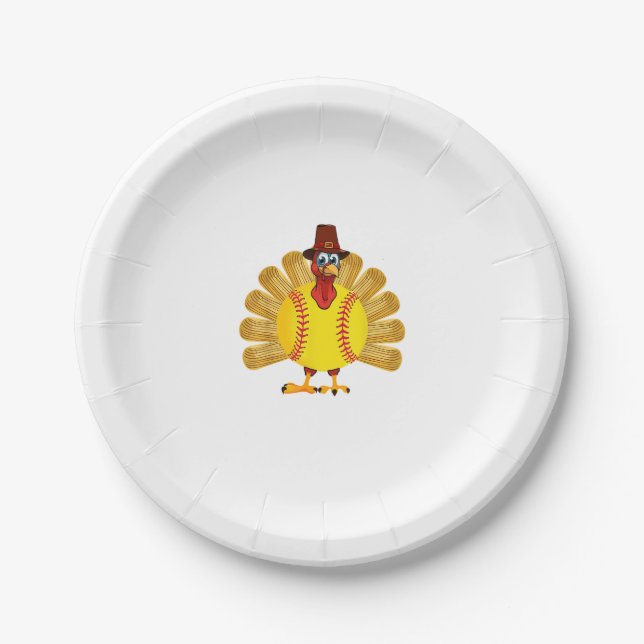 Baseball Turkey Thanksgiving Softball Turkey Men W Paper Plate (Front)