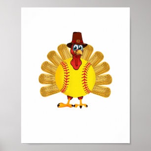 Baseball Turkey Thanksgiving Softball Turkey Men W Poster