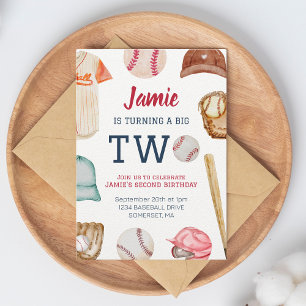 Baseball Turning Two Boy 2nd Birthday  Invitation