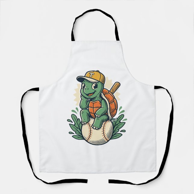 Baseball Turtle Vintage Engraving Graphic Design_1 Apron (Front)