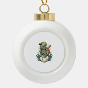 Baseball Turtle Vintage Engraving Graphic Design_1 Ceramic Ball Christmas Ornament