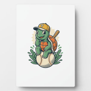 Baseball Turtle Vintage Engraving Graphic Design_1 Plaque