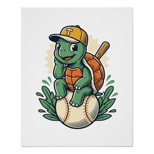Baseball Turtle Vintage Engraving Graphic Design_1 Poster (Front)